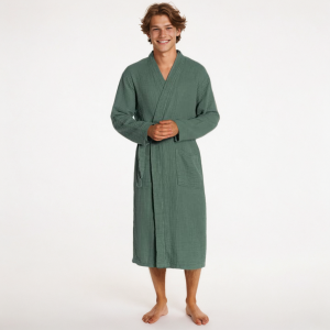 Muslin Bathrobe Man, 100% Cotton Kimono Lightweight Robe | Long Robes Soft, Absorbent, Spa robes