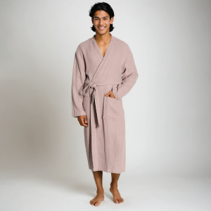 Muslin Bathrobe Man, 100% Cotton Kimono Lightweight Robe | Long Robes Soft, Absorbent, Spa robes